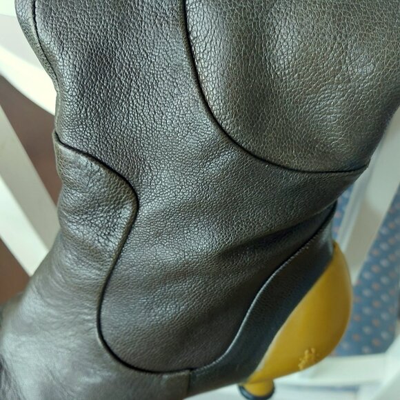Fly of London Knee-High Olive Green & Gold Cuffed Leather Boots - Size 7 - Picture 3 of 10